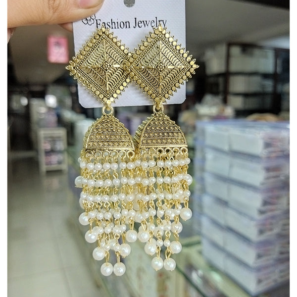 Mahavir Gold Plated Pearl Jhumki Earrings
