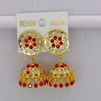 Mahavir Elegant Gold Plated Austrian Stones & Pearl Jhumki Earrings