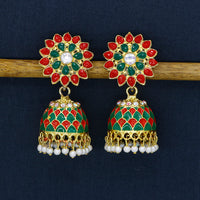 Mahavir DYE Gold Plated Premium Pota Stone And Pearl Jhumki Earrings