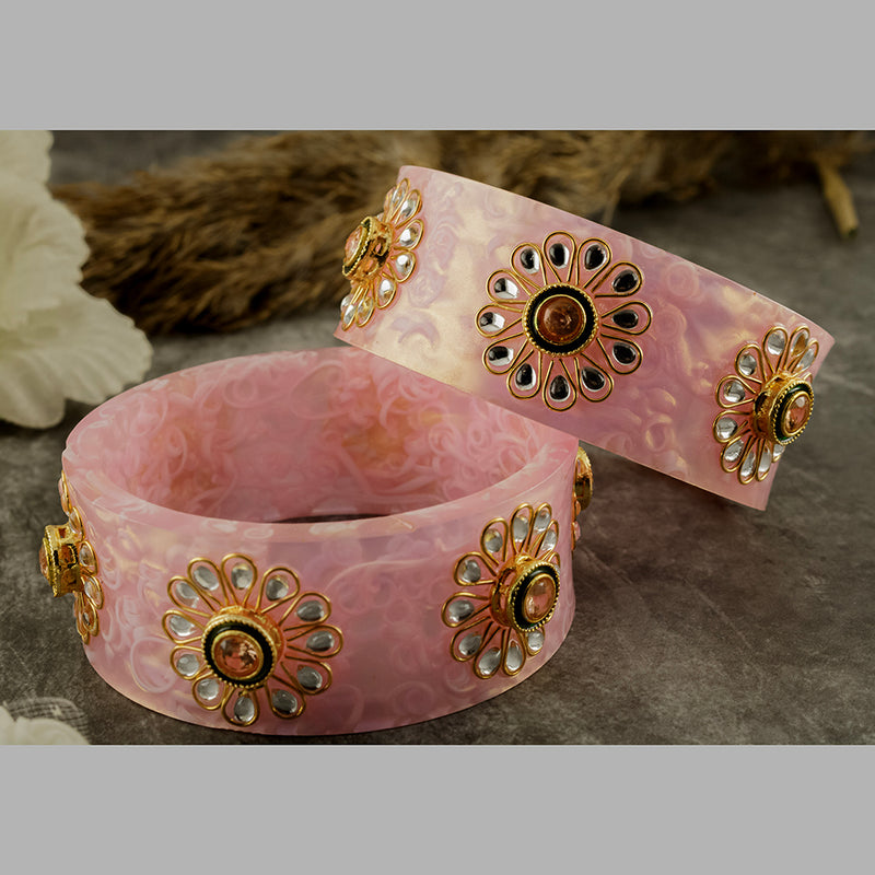 SOB Set of 2 Acrylic Translucent Designer Kundan Floral Bangles