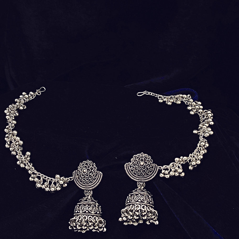 Urthn Oxidised Jhumkas with Kan Chain