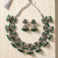 Wearhouse Fashion Oxidised Plated Pota Stone And Pearl Choker Necklace Set