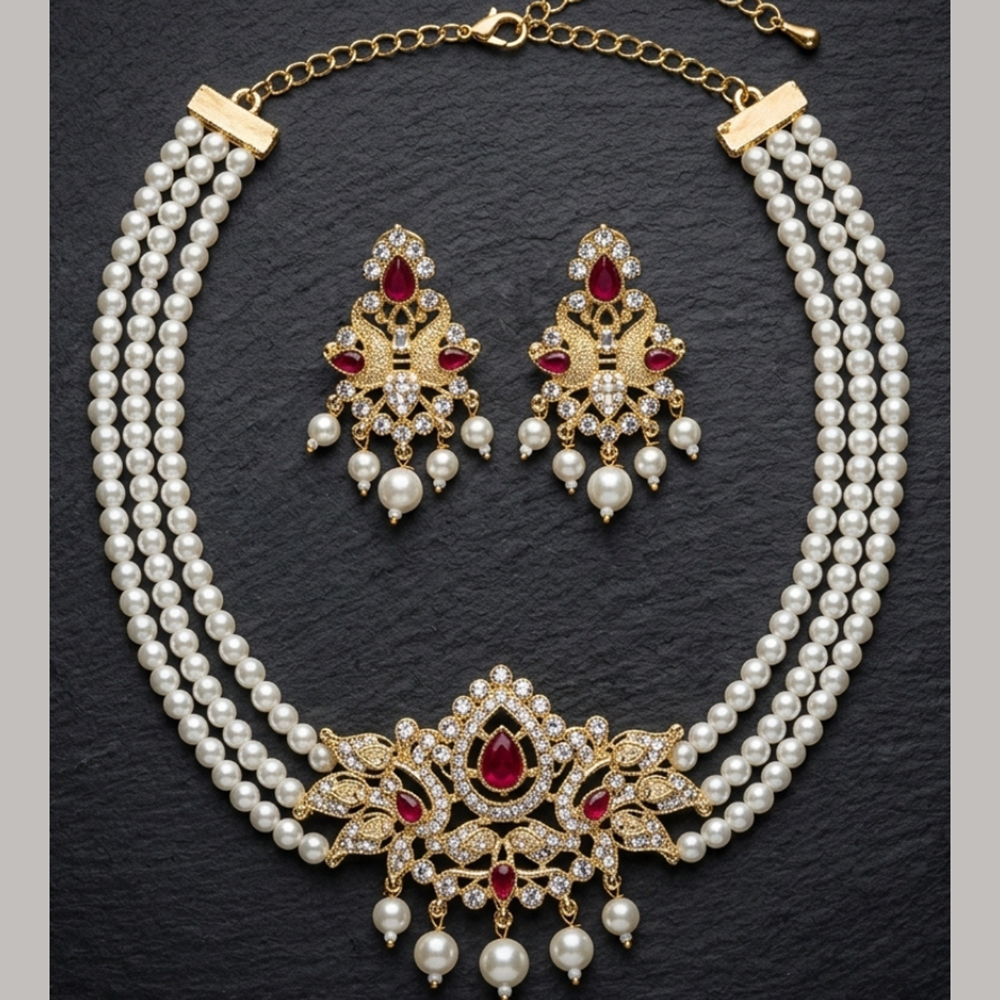 Wearhouse Fashion Austrian Stone And Pearl Designer Choker Necklace Set