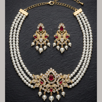 Wearhouse Fashion Austrian Stone And Pearl Designer Choker Necklace Set