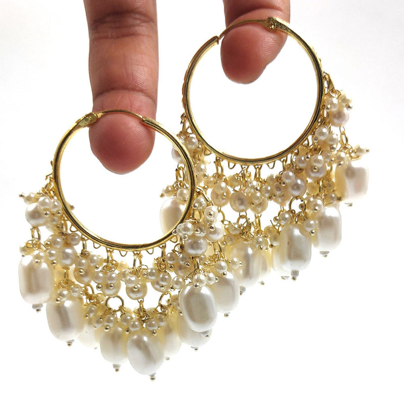 Knigght Angel Jewels Gold Plated Pearl Bali Earrings