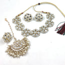 Gehana Mahal Gold Plated Kundan Stone And Pearls Necklace Set With Ring