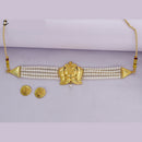 Mahavir Traditional Gold Forming Look Pearl Choker Necklace Set