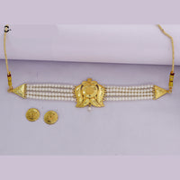 Mahavir Traditional Gold Forming Look Pearl Choker Necklace Set