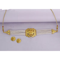 Mahavir Gold Plated Pearl Choker Necklace Set