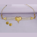 Mahavir Traditional Gold Forming Look Pearl Choker Necklace Set