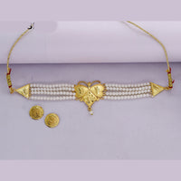 Mahavir Traditional Gold Forming Look Pearl Choker Necklace Set