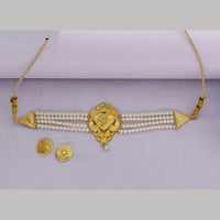 Mahavir Traditional Gold Forming Look Pearl Choker Necklace Set