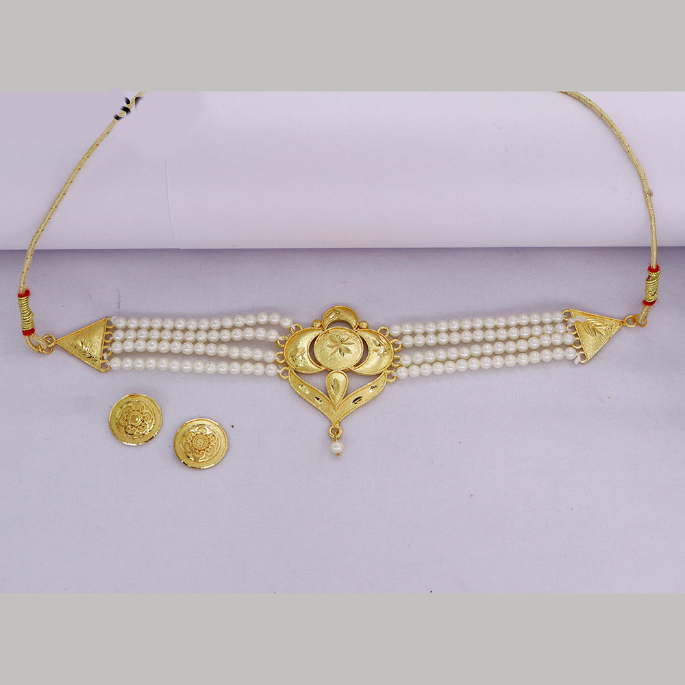 Mahavir Traditional Gold Forming Look Pearl Choker Necklace Set (Pack of 6)