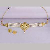 Mahavir Traditional Gold Forming Look Pearl Choker Necklace Set