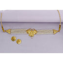 Mahavir Gold Plated Pearl Choker Necklace Set