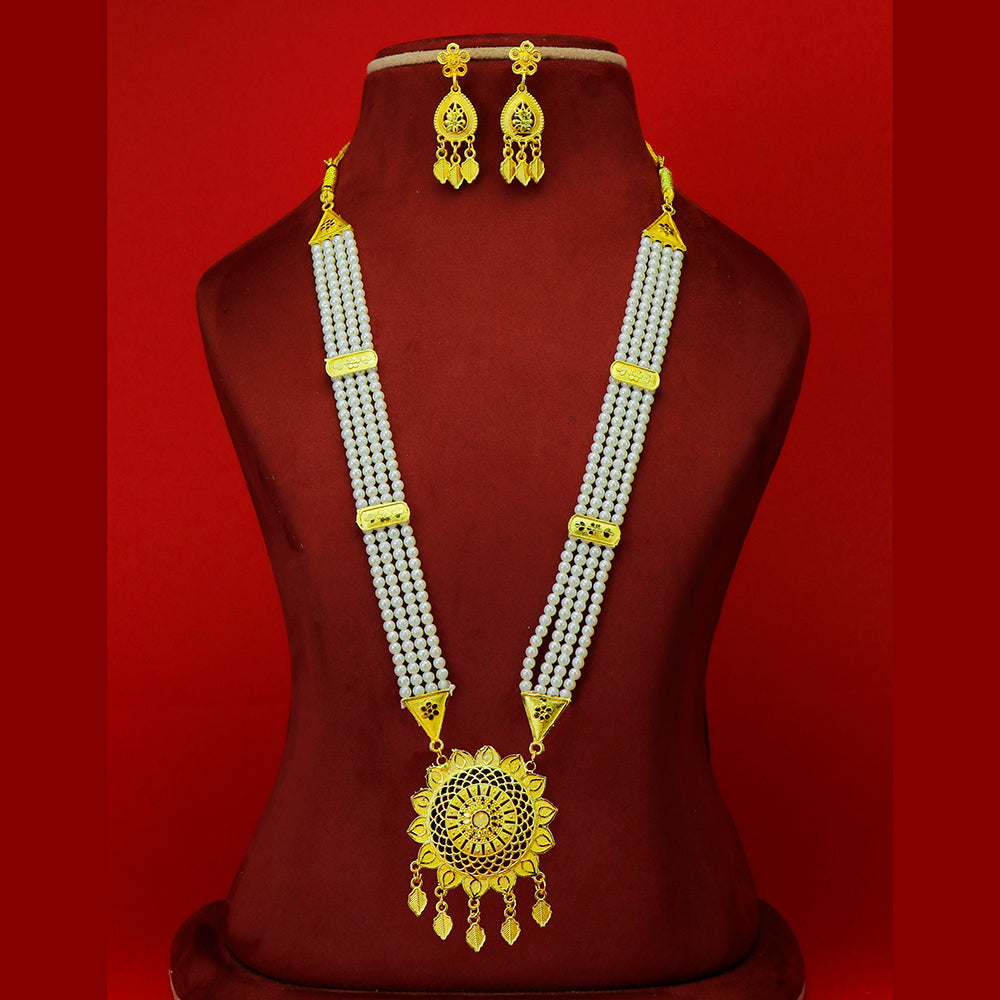 Mahavir Dye Gold Plated Pearl Long Necklace Set