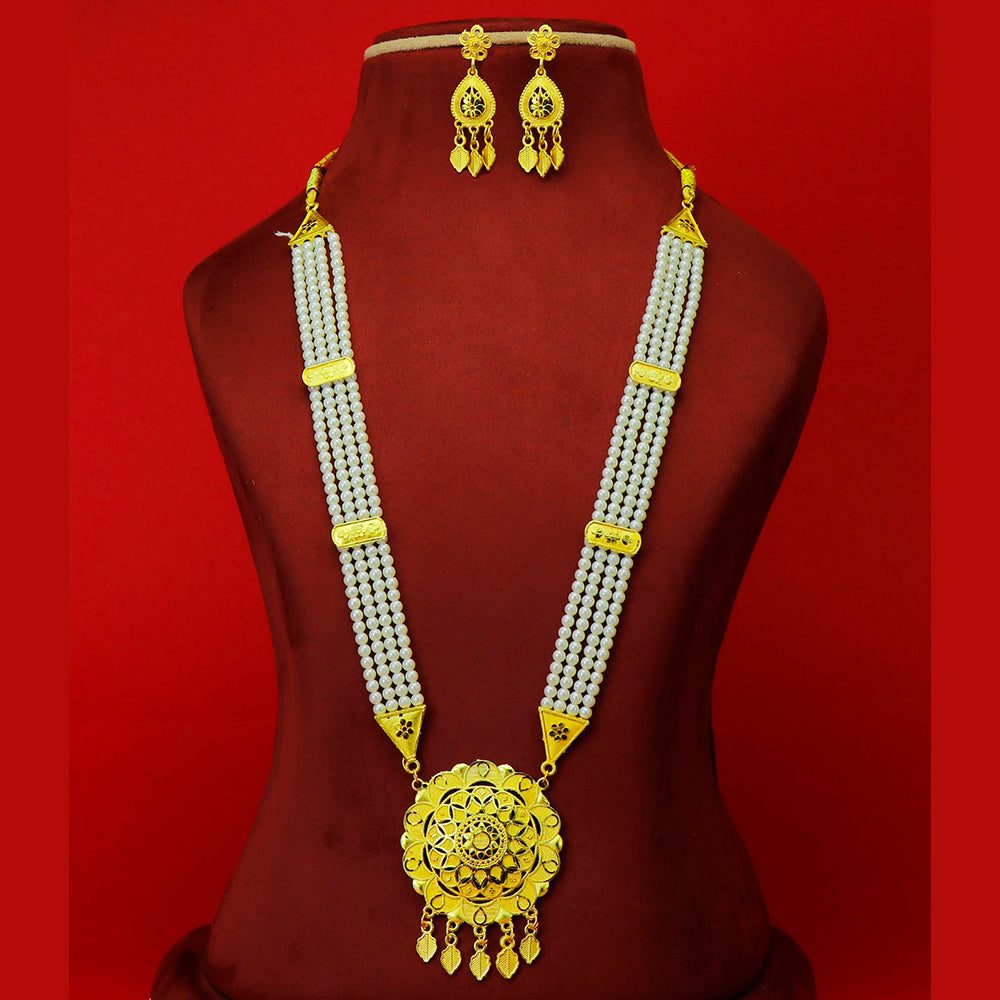 Mahavir Dye Gold Plated Pearl Long Necklace Set