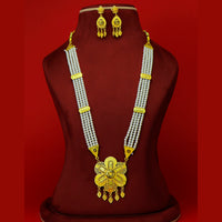 Mahavir Dye Gold Plated Pearl Long Necklace Set