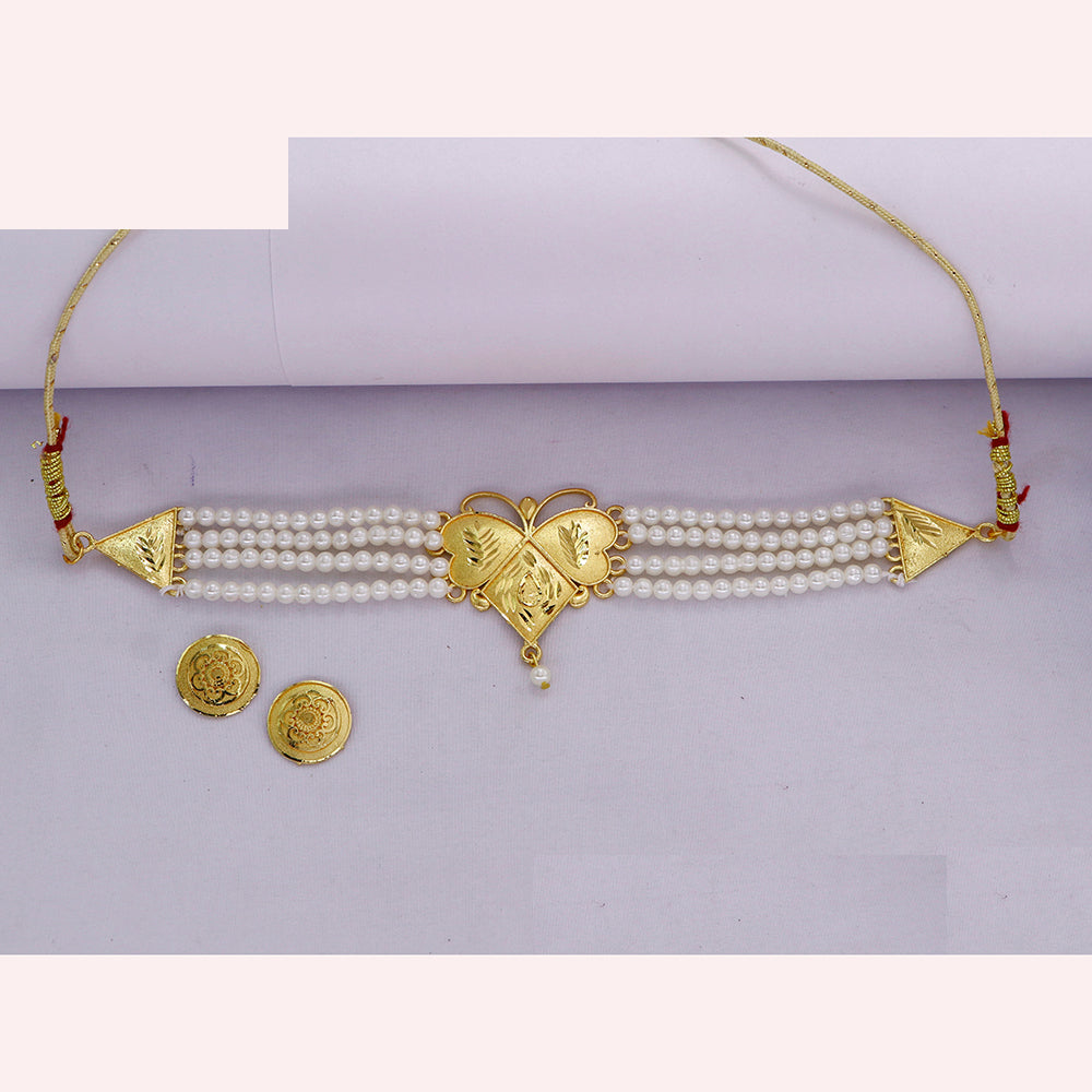 Mahavir Classic Forming Look Pearl Choker Necklace Set