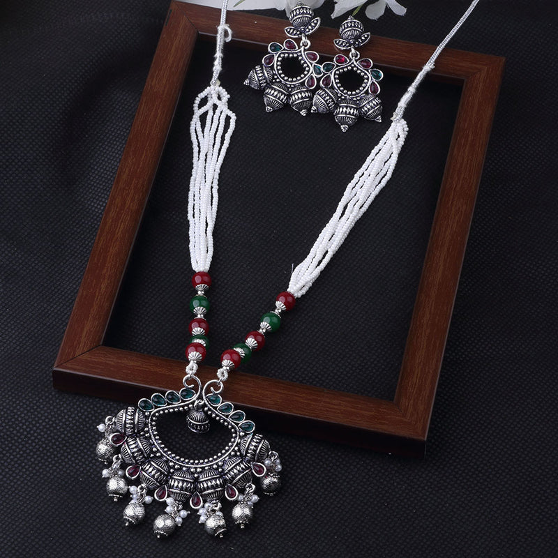 Wearhouse Fashion Oxidised Plated Pota Stone And Pearl Necklace Set