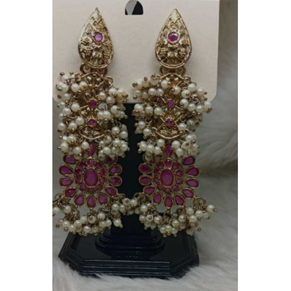 Wearhouse Fashion Gold Plated Kundan Stone And Pearls Dangler Earrings