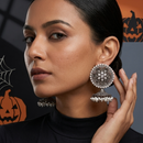 Wearhouse Fashion Oxidised Plated Pota Stone And Pearl Jhumki Earrings