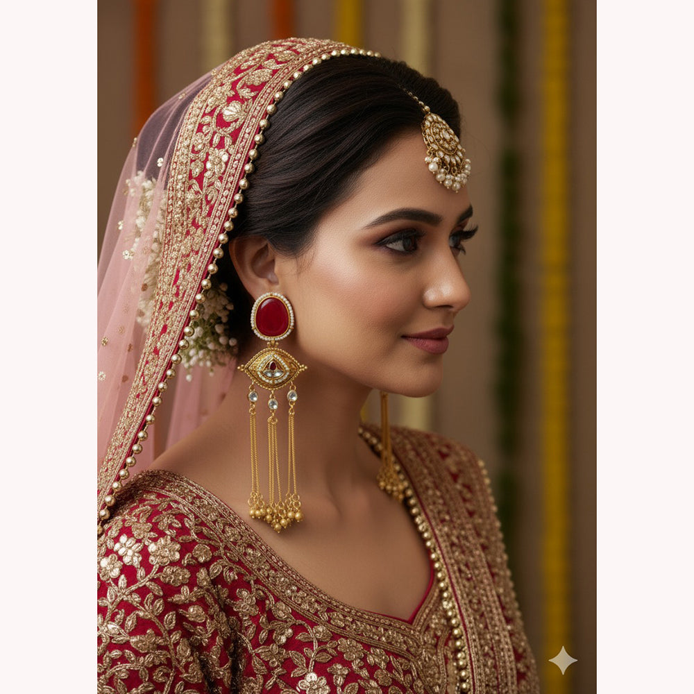 Wearhouse Fashion Designer Kundan Pearl Long Dangler Earrings