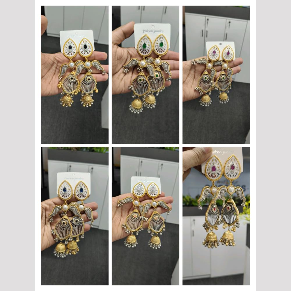 Wearhouse Fashion 2 Tone Jhumki Earrings With Pota  Pearl And Ghungroos Traditional Ethnic Jewelry