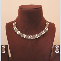 H K Fashion Ethnic Oxidised Sparkling Stones And Pearls Necklace Set