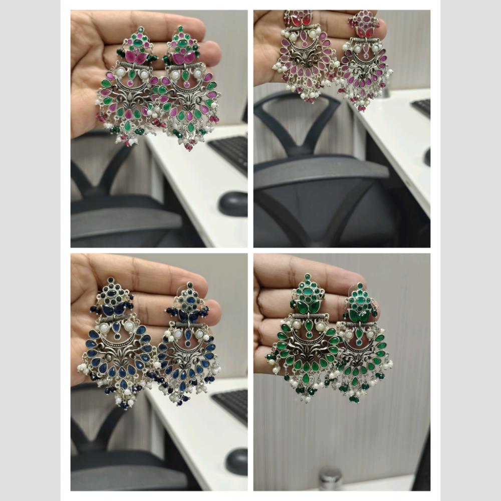 Wearhouse Ethnic Fashion Oxidised  Pota Stone And Pearl Dangler Earrings Timeless Beauty With A Modern Twist