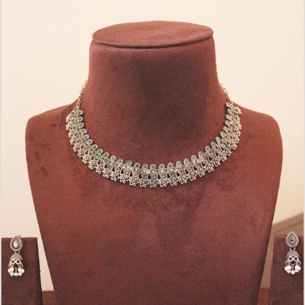 H K Fashion Ethnic Oxidised Peacock Design Necklace Set