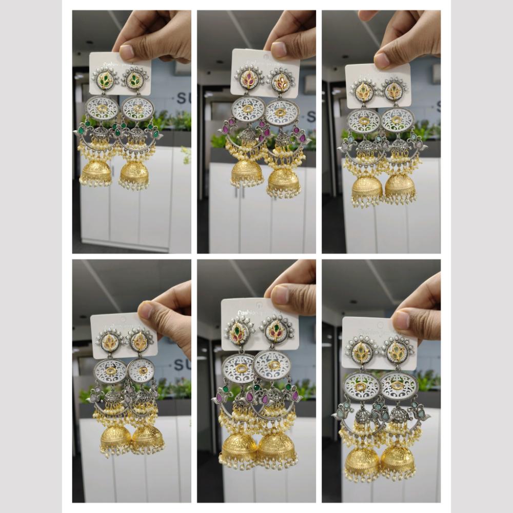 Wearhouse Fashion Antique Inspired 2 Tone Pearl Jhumki Earrings Timeless Ethnic Charm For Every Celebration