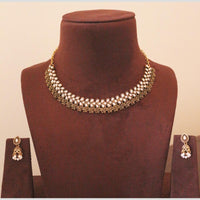 H K Fashion Gold Plated Sparkling Stones And Pearls Necklace Set