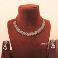 H K Fashion Ethnic Oxidised Peacock Design Necklace Set