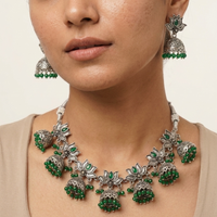 Wearhouse Fashion Oxidised Plated Pota Stone And Pearl Choker Necklace Set