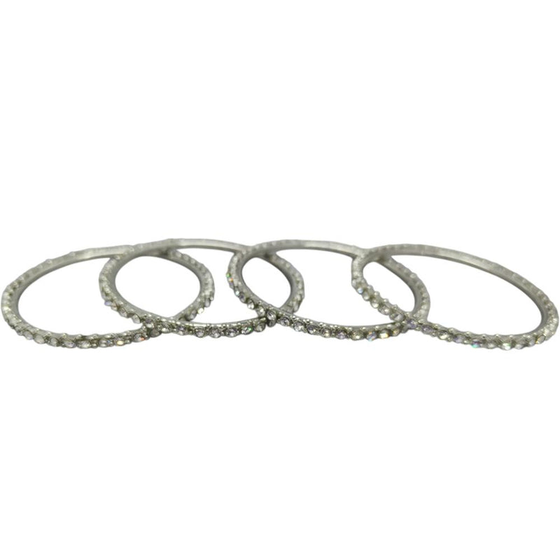 Amity Arts Rhodium Plated Austrian Stone Bangles Set (4 Piece Only)