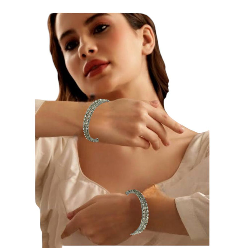 Amity Arts Rhodium Plated Austrian Stone Bangles Set (4 Piece Only)