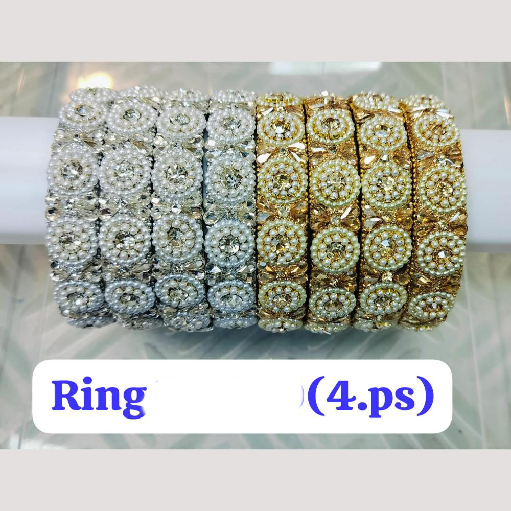 Chitra Bangles Pearl And Crystal Stone Bangle (4Piece In One Box)