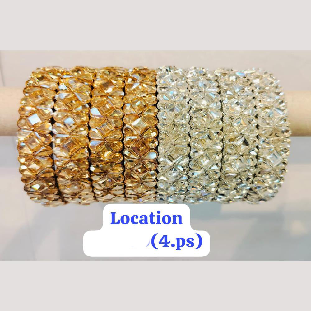 Chitra Bangles Glass Crystal Stone Bangle Set (4 Piece In One Box)