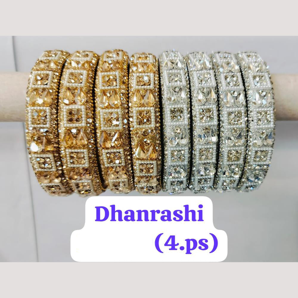 Chitra Bangles Glass Crystal Stone Bangle Set (4 Piece In One Box)