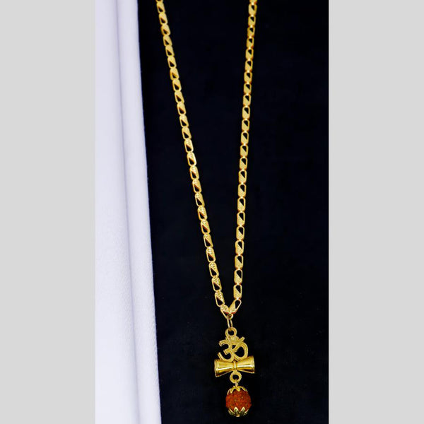 Mahavir Dye Gold Plated Om And Rudraksha Chain