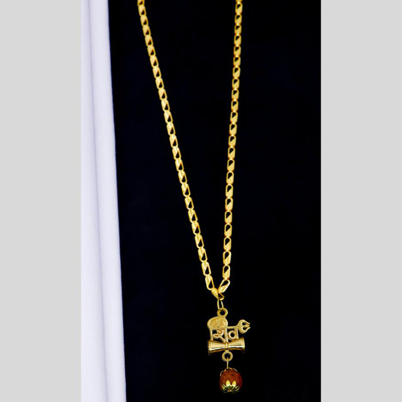 Mahavir Dye Gold Plated Om And Rudraksha Chain