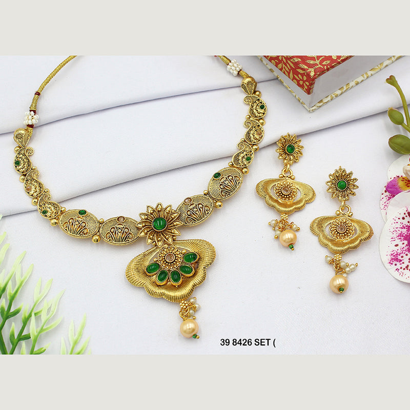 Mahavir Gold Plated Pota Stone Necklace Set