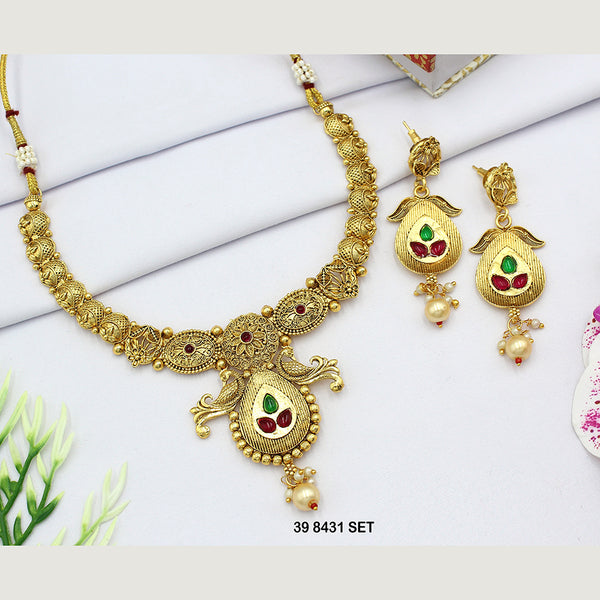 Mahavir Gold Plated Pota Stone Necklace Set