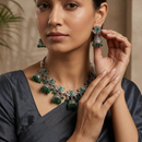 Wearhouse Fashion Oxidised Plated Pota Stone And Pearl Choker Necklace Set