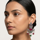 Wearhouse Fashion Oxidised Plated Pota Stone And Pearl Dangler Earrings