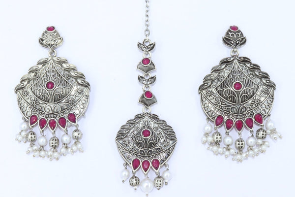 Corbeda Fashion Oxidised Plated Earrings With Mangtikka