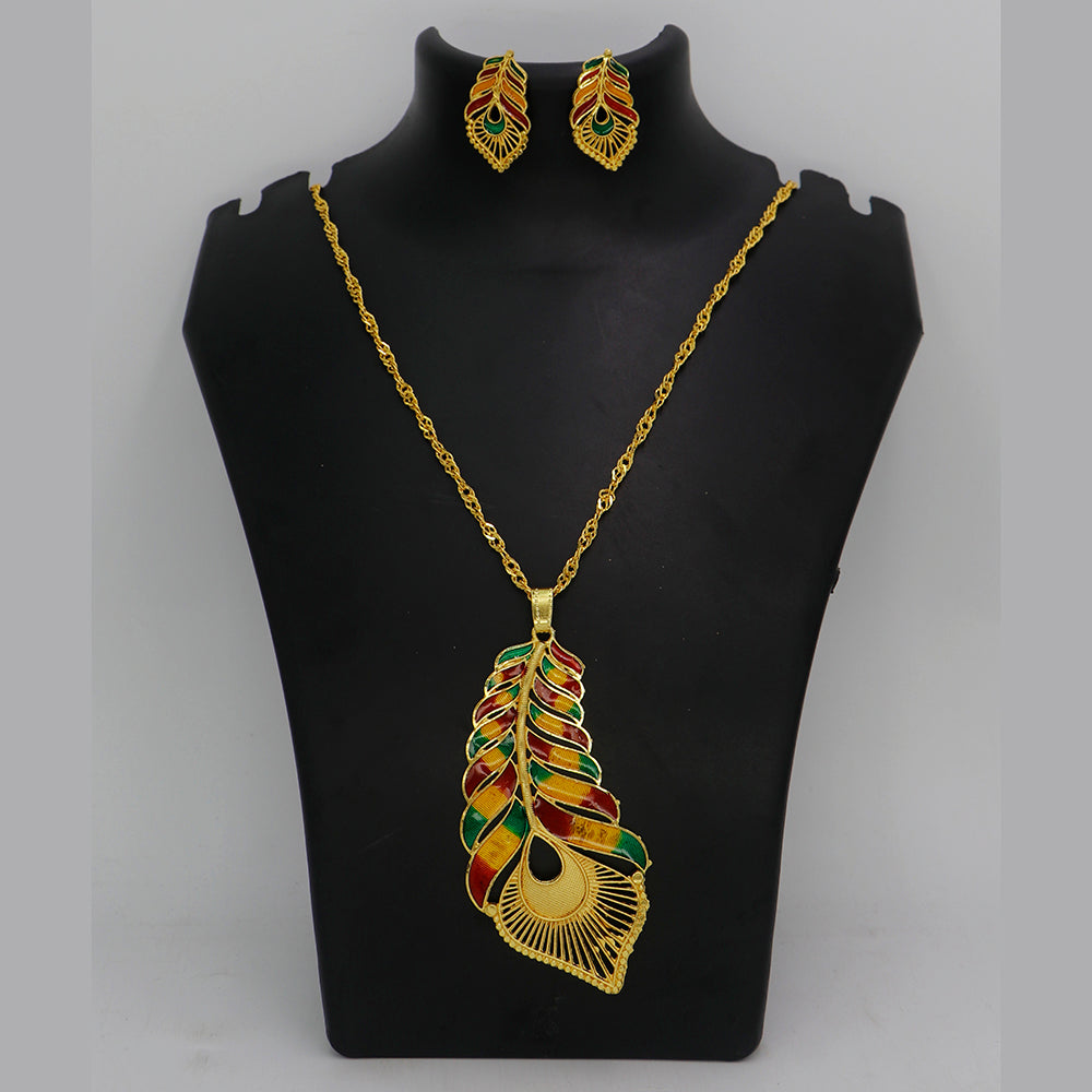 Mahavir Dye Gold Plated Meenakari Chain Pendent Set