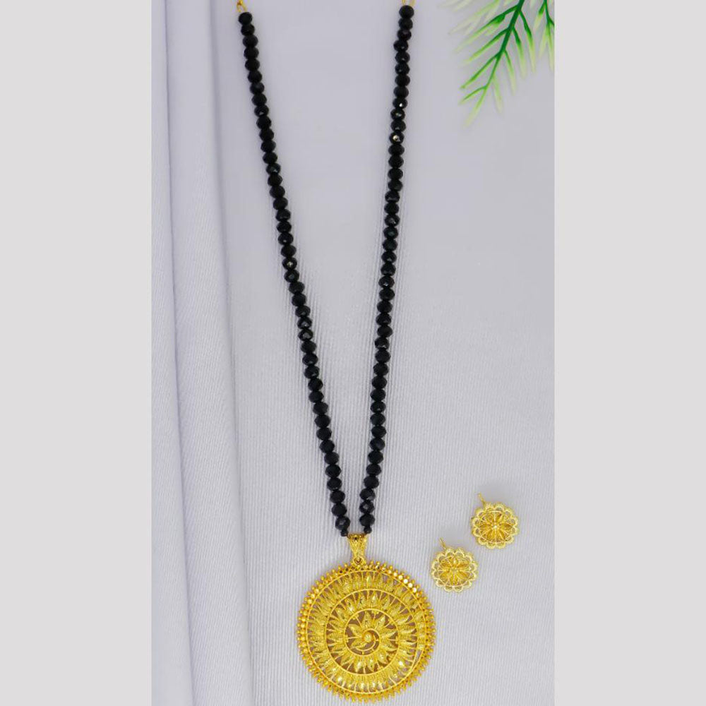 Mahavir Gold Plated Pearls Long Necklace Set