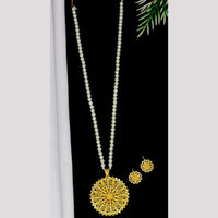 Mahavir Gold Plated Pearls Long Necklace Set